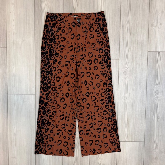 Maeve Pants - Maeve Anthropologie The Colette Leopard Print Cropped Wide Leg Pants Brown 29
